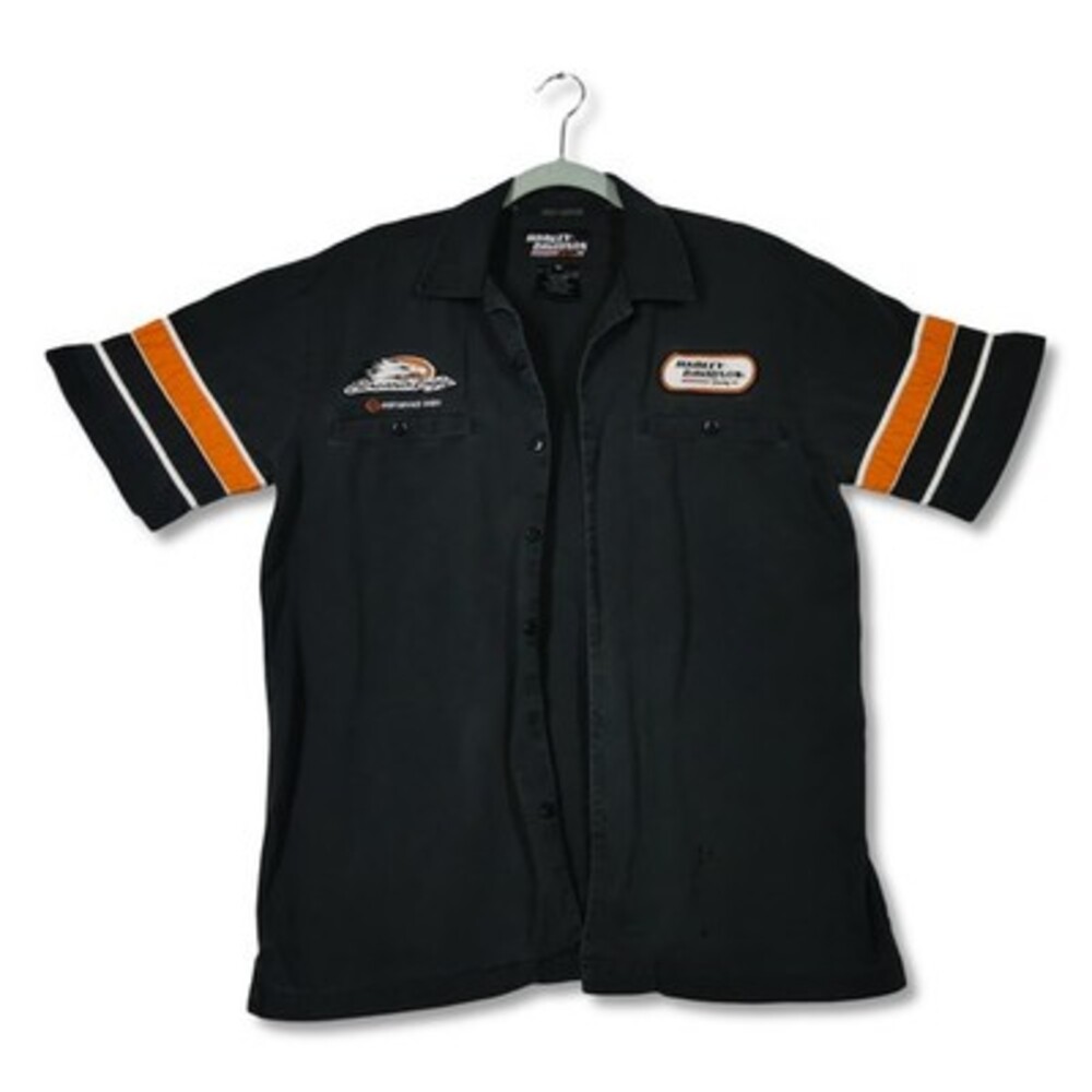 Harley-davidson Racing Screamin' Eagle Button Shirt Black Size M
